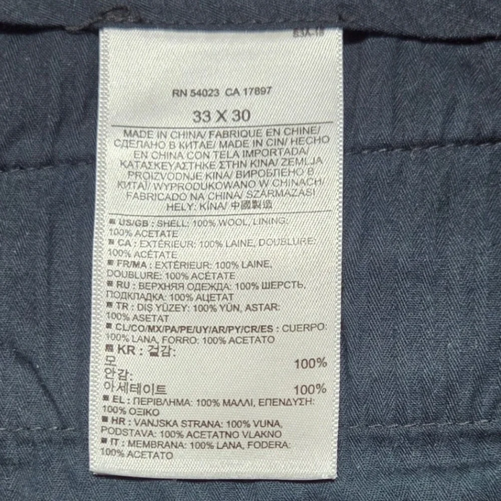 Banana Republic Dress Pants Mens 33x30 Navy Blue 100% Wool Flat Front Trousers